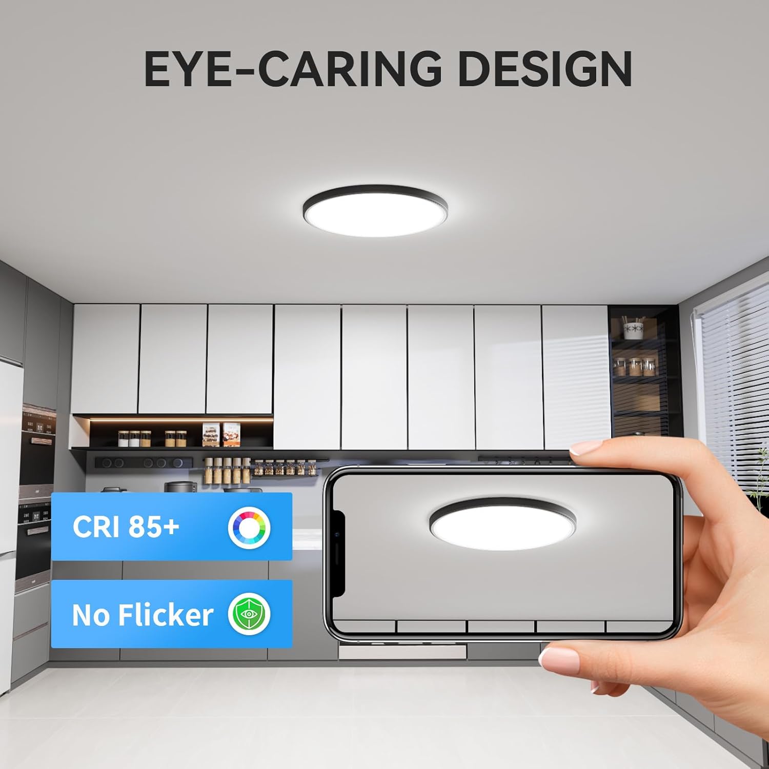 6Pack 3200lm LED Flush Mount Ceiling Light, Super Slim 12 inch LED Ceiling Light, 5000K LED Ceiling Light for Bedroom, Living Room, Dining Room (Black, Six Pack) - Image 5