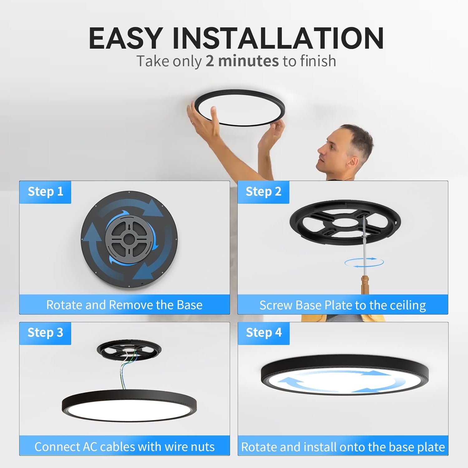 6Pack 3200lm LED Flush Mount Ceiling Light, Super Slim 12 inch LED Ceiling Light, 5000K LED Ceiling Light for Bedroom, Living Room, Dining Room (Black, Six Pack) - Image 6