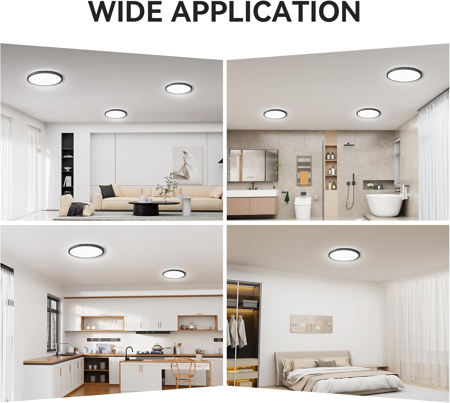 6Pack 3200lm LED Flush Mount Ceiling Light, Super Slim 12 inch LED Ceiling Light, 5000K LED Ceiling Light for Bedroom, Living Room, Dining Room (Black, Six Pack) - Image 7