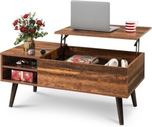 WLIVE Lift Top Coffee Table with Hidden Storage, Adjustable Shelf, Brown | Mid Century Modern Wooden Coffee Table, for Dining/Living Rooms/Offices; 39.4"W x 19.7"D x 16.9"H